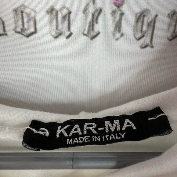 Kar-ma sweater rhinestone details Italy White Hooded Top with Heart Accents - Picture 11 of 13